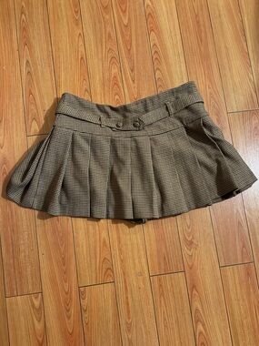 Zara Brown Houndstooth Pleated Skater Mini Skirt
